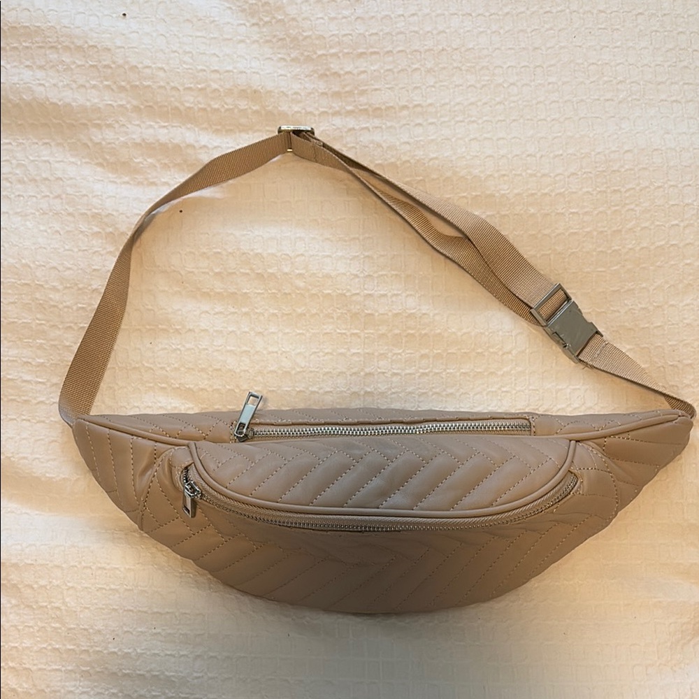Chic Quilted Beige Belt Bag